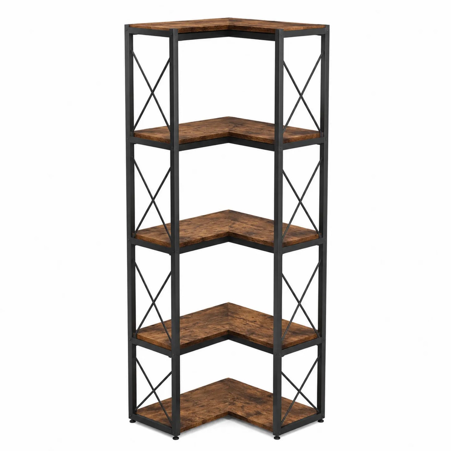 Étagère d'angle en métal et bois marron 5 niveaux