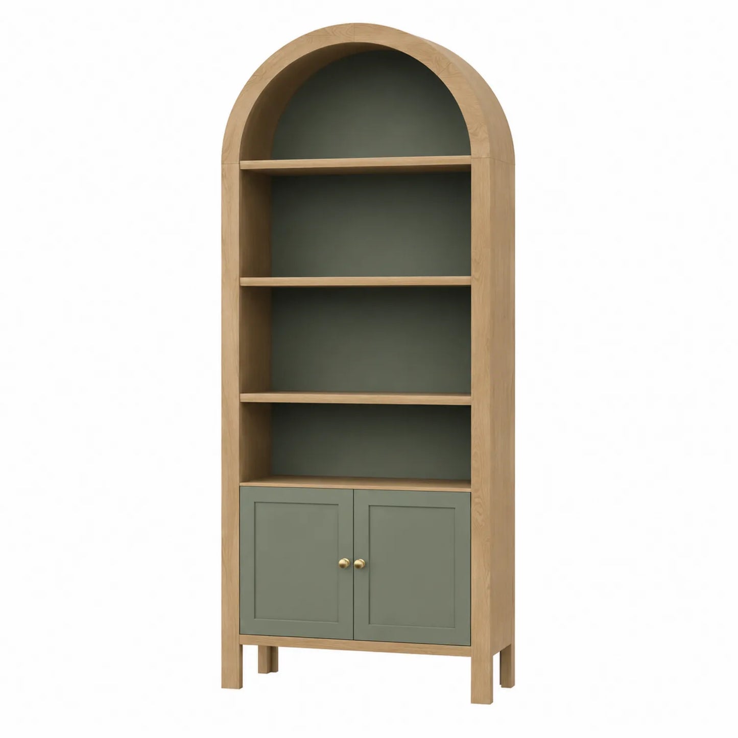 Étagère en bois chêne clair/vert olive avec portes 200x80x40 cm