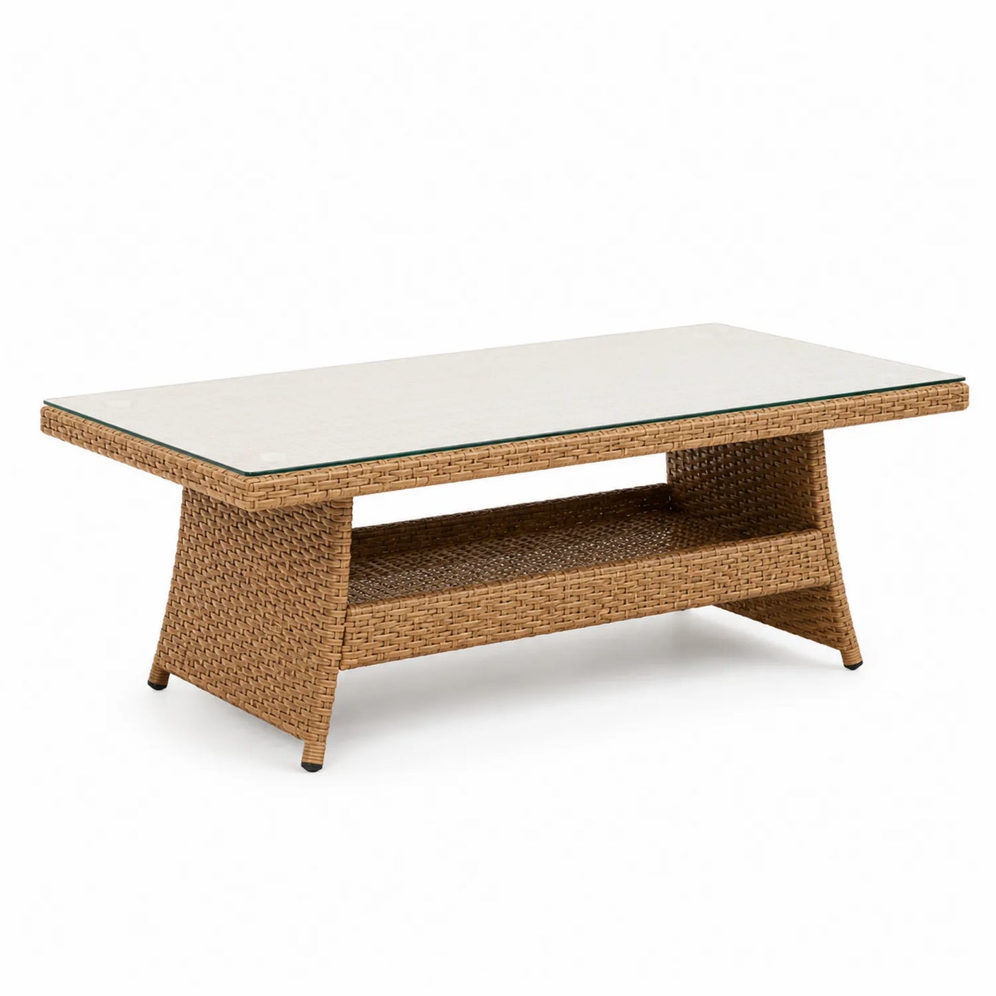 Table basse d'extérieur en verre et résine tressée 120x60x45cm