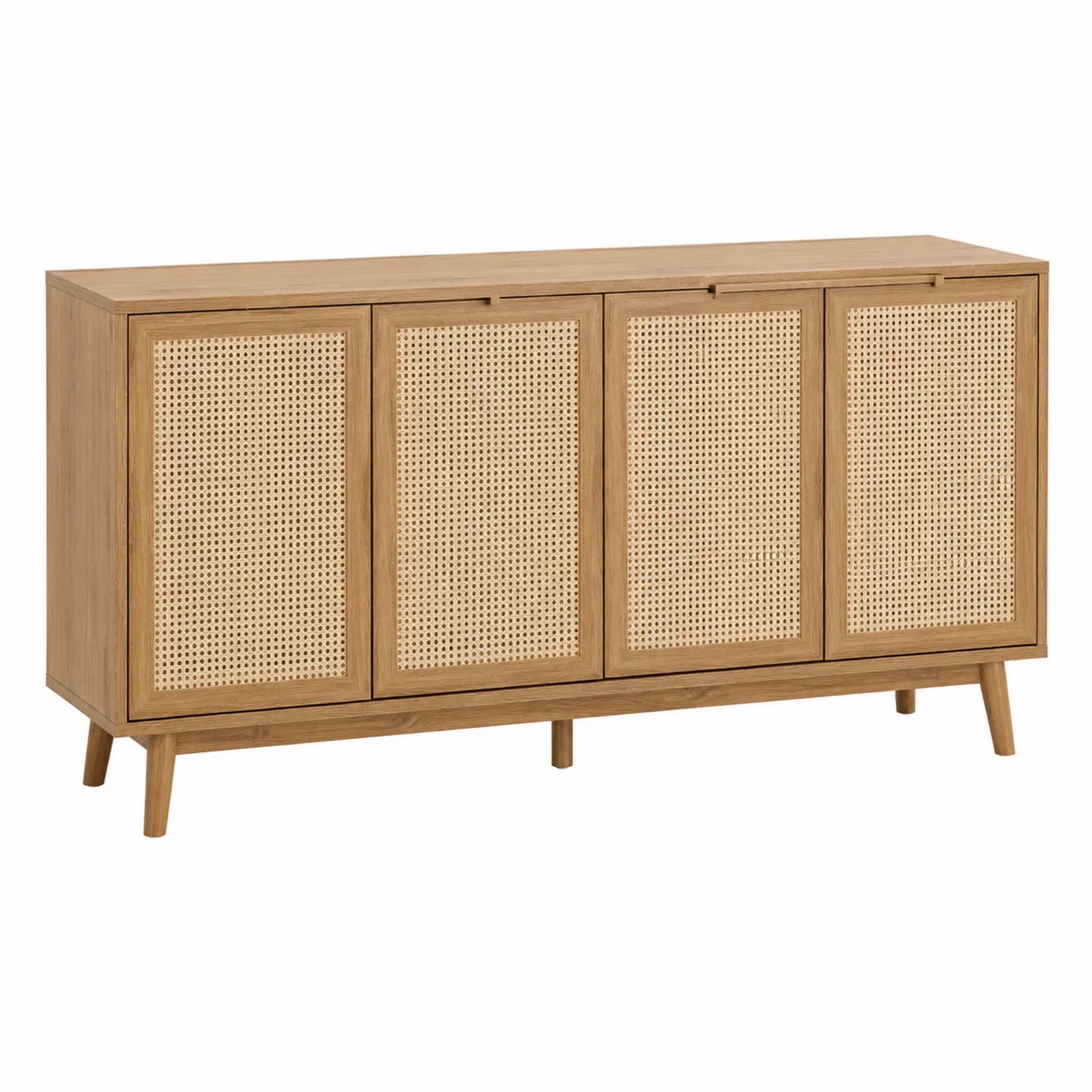 Buffet en Bois de Chêne avec Portes en Rotin Naturel 160x40x80 cm