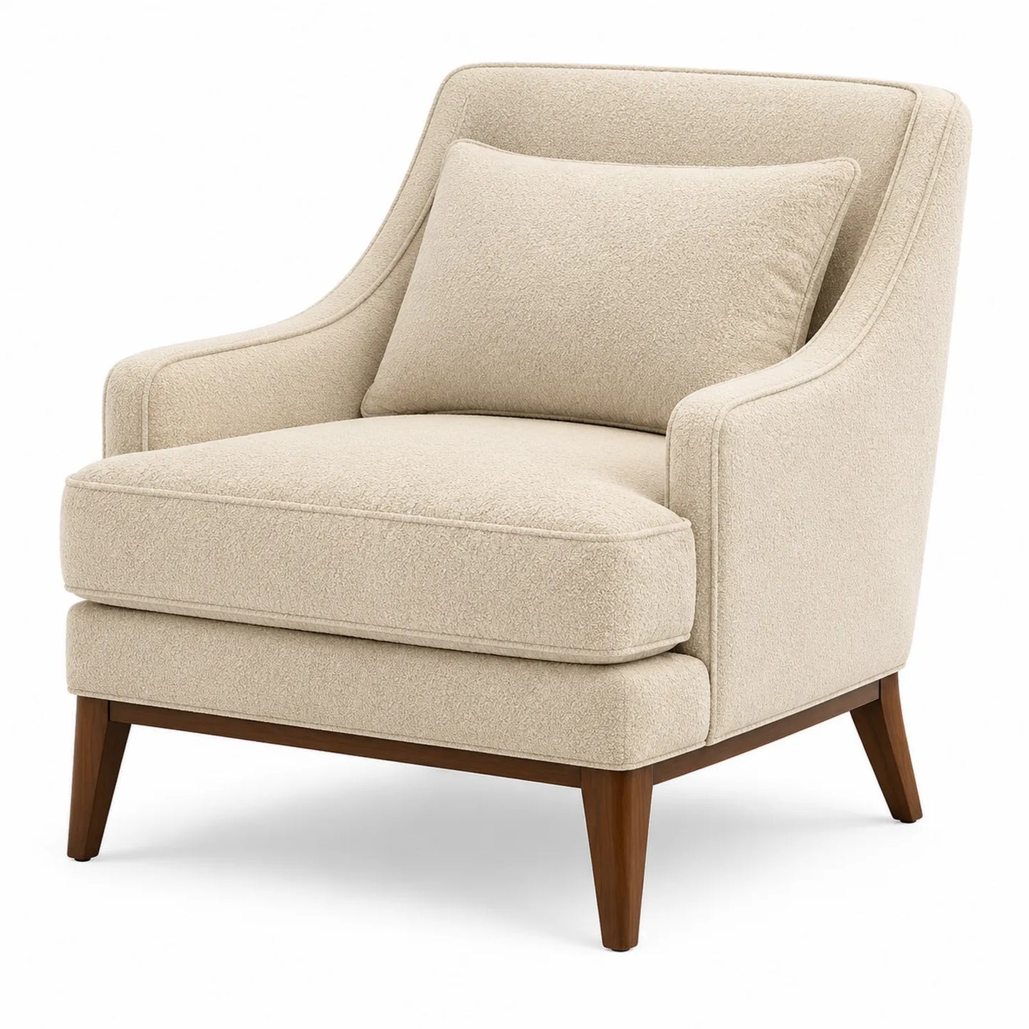 Fauteuil en tissu bouclé crème avec structure en bois