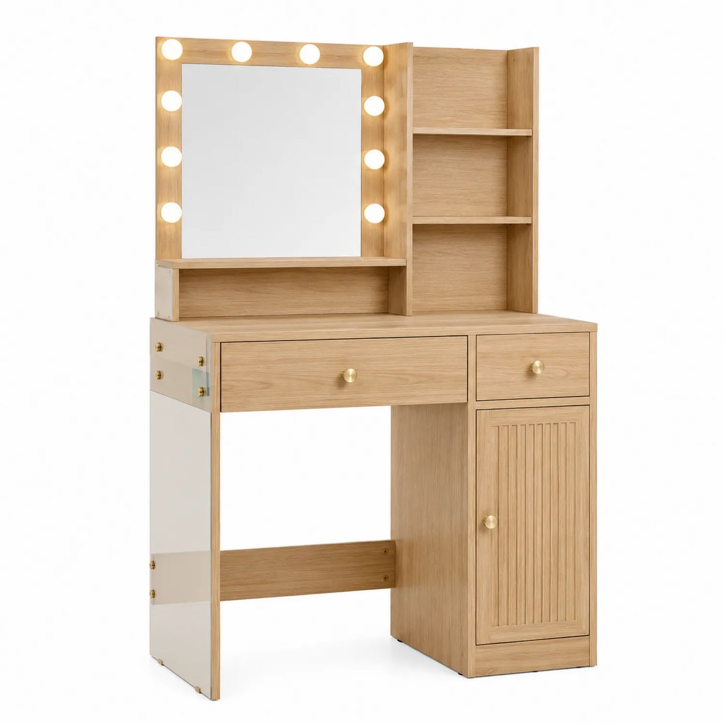 Coiffeuse en bois avec miroir éclairé et rangements