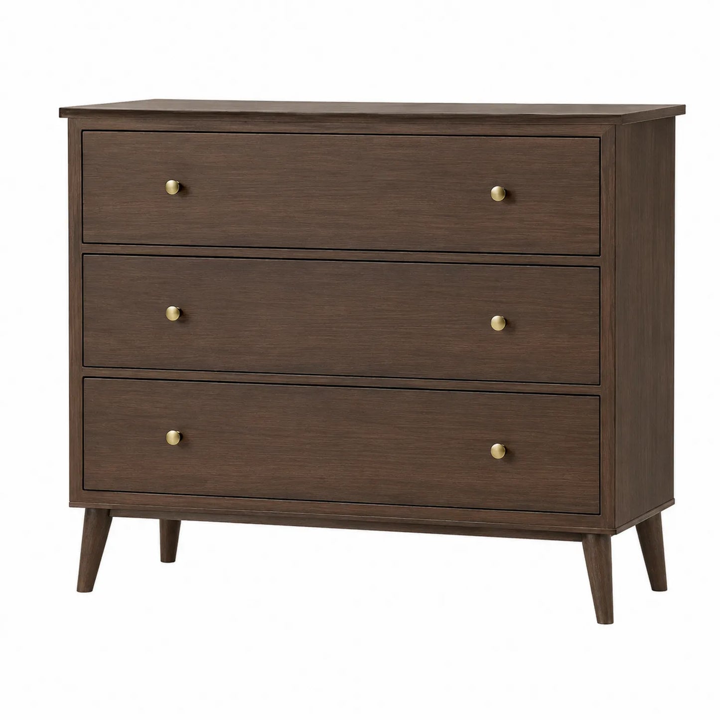 Commode en bois avec trois tiroirs en placage marron