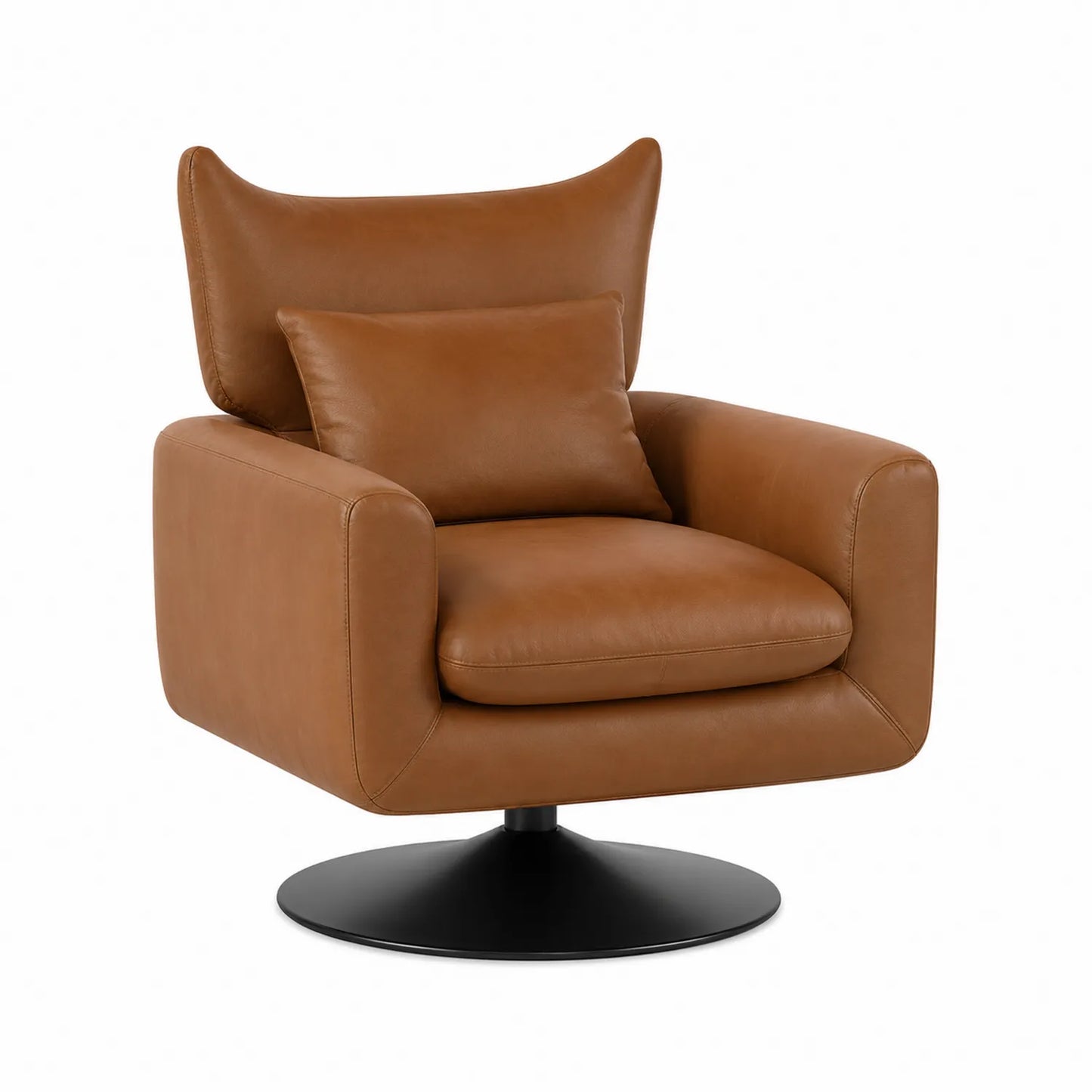 Fauteuil pivotant en cuir synthétique Marron avec coussin, 70cm x 70cm x 90cm