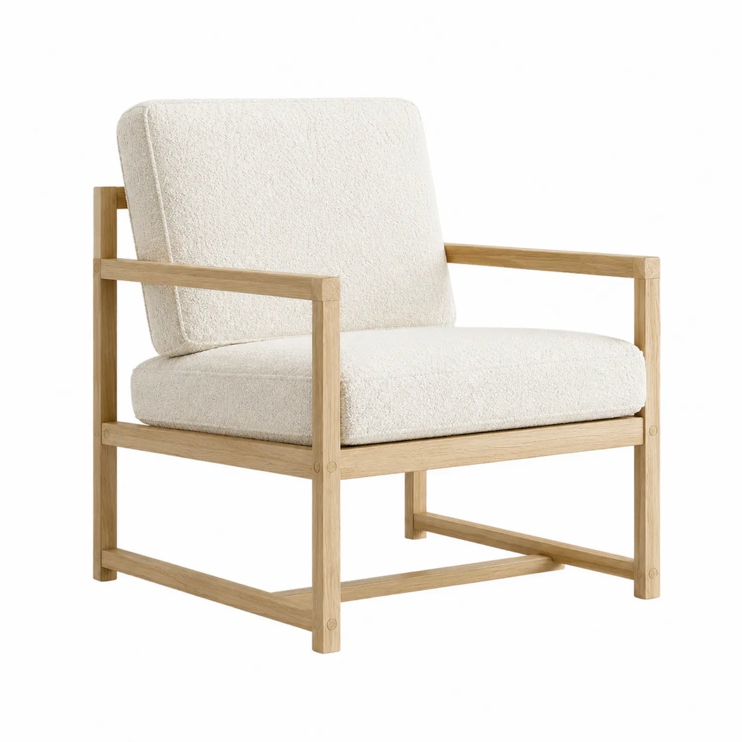 Fauteuil en bois tissu bouclé blanc