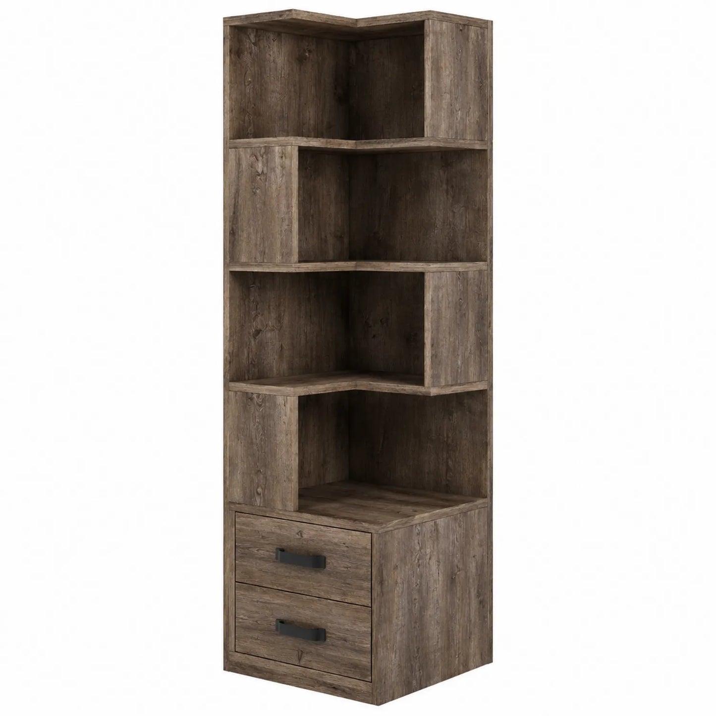 Étagère d'angle en bois de chêne avec 2 tiroirs, 180x40x40 cm, Marron