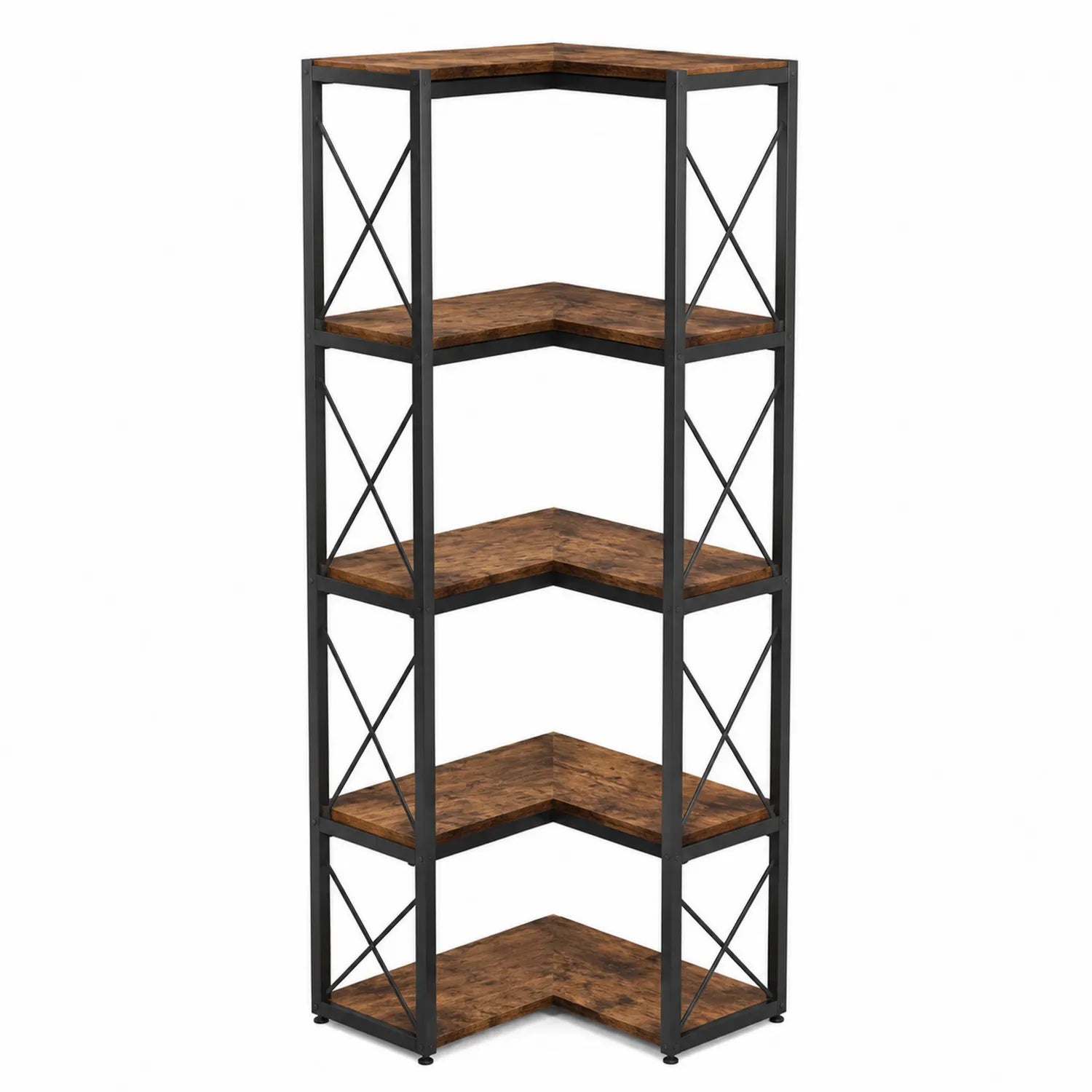 Étagère d'angle en métal et bois marron 5 niveaux