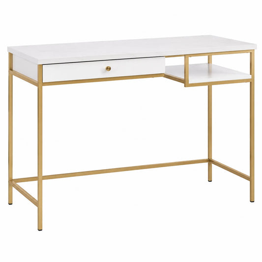 Bureau en bois MDF avec cadre en métal doré et plateau blanc 100x50x75 cm