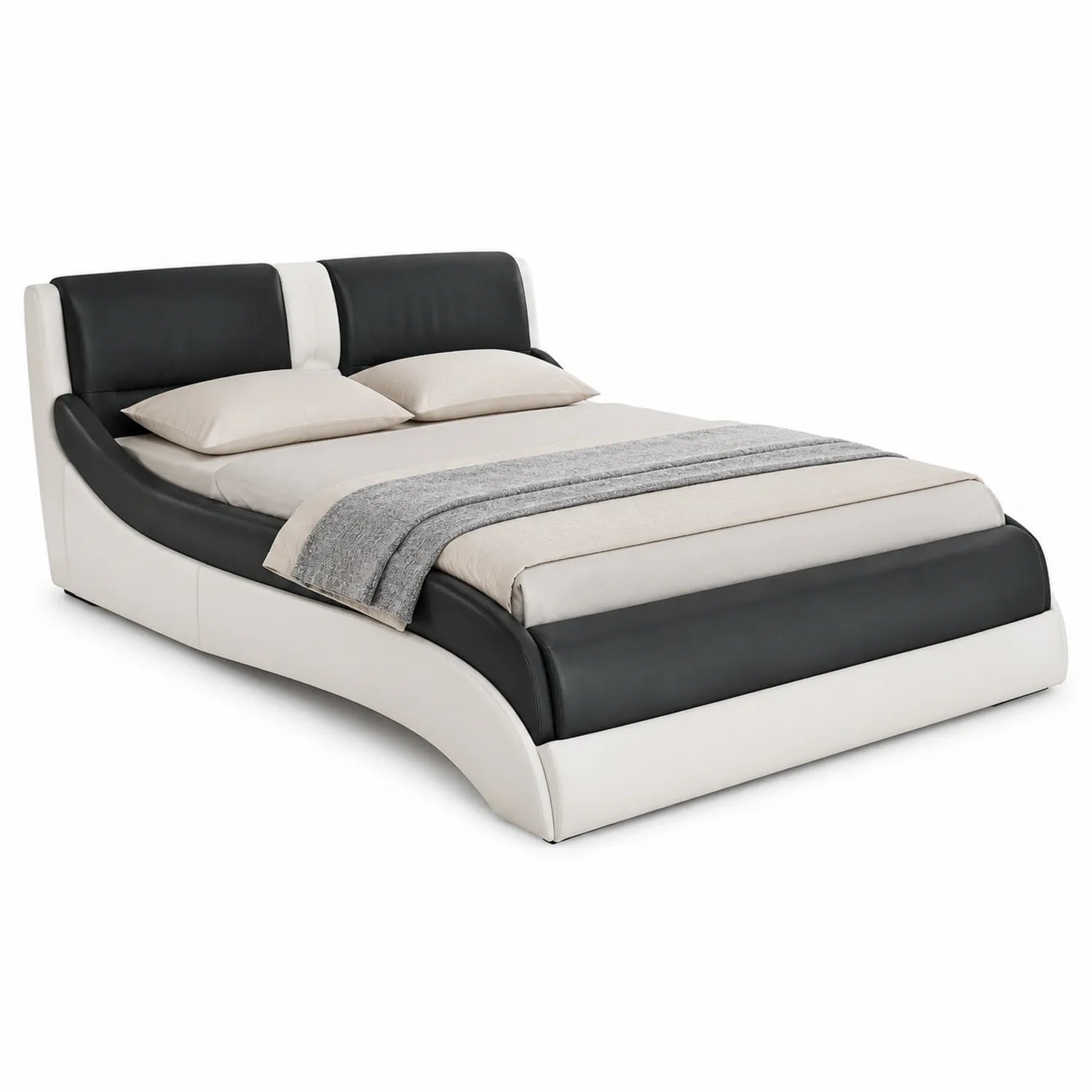 Lit double en cuir synthétique Noir et Blanc 200x160 cm