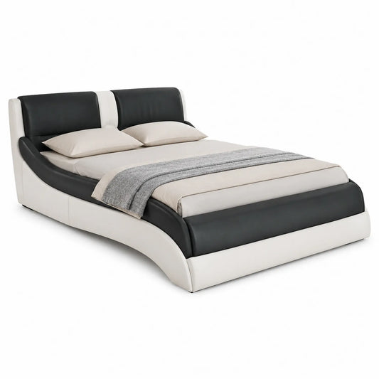 Lit double en cuir synthétique Noir et Blanc 200x160 cm