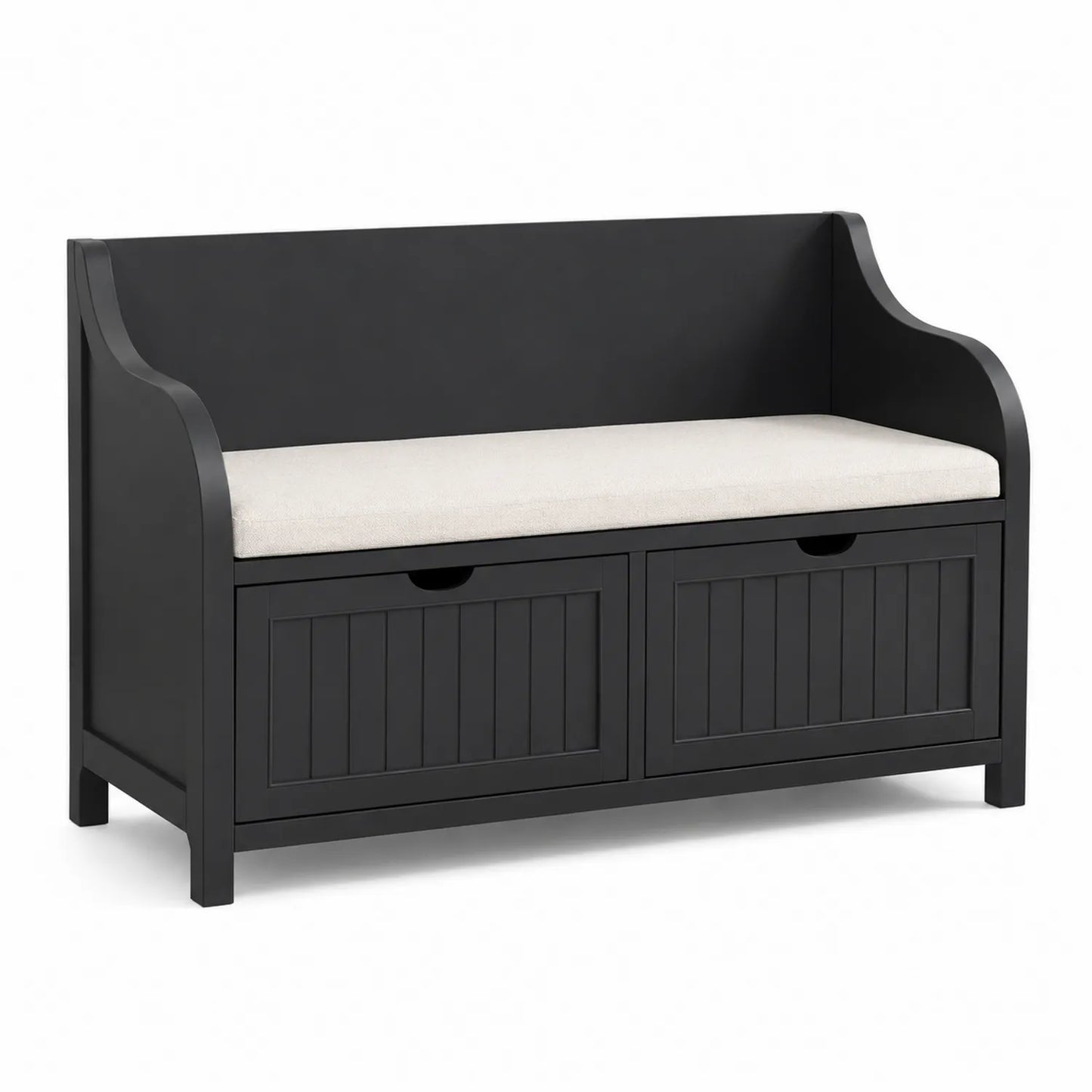 Banc de rangement en bois MDF noir avec coussin en polyester