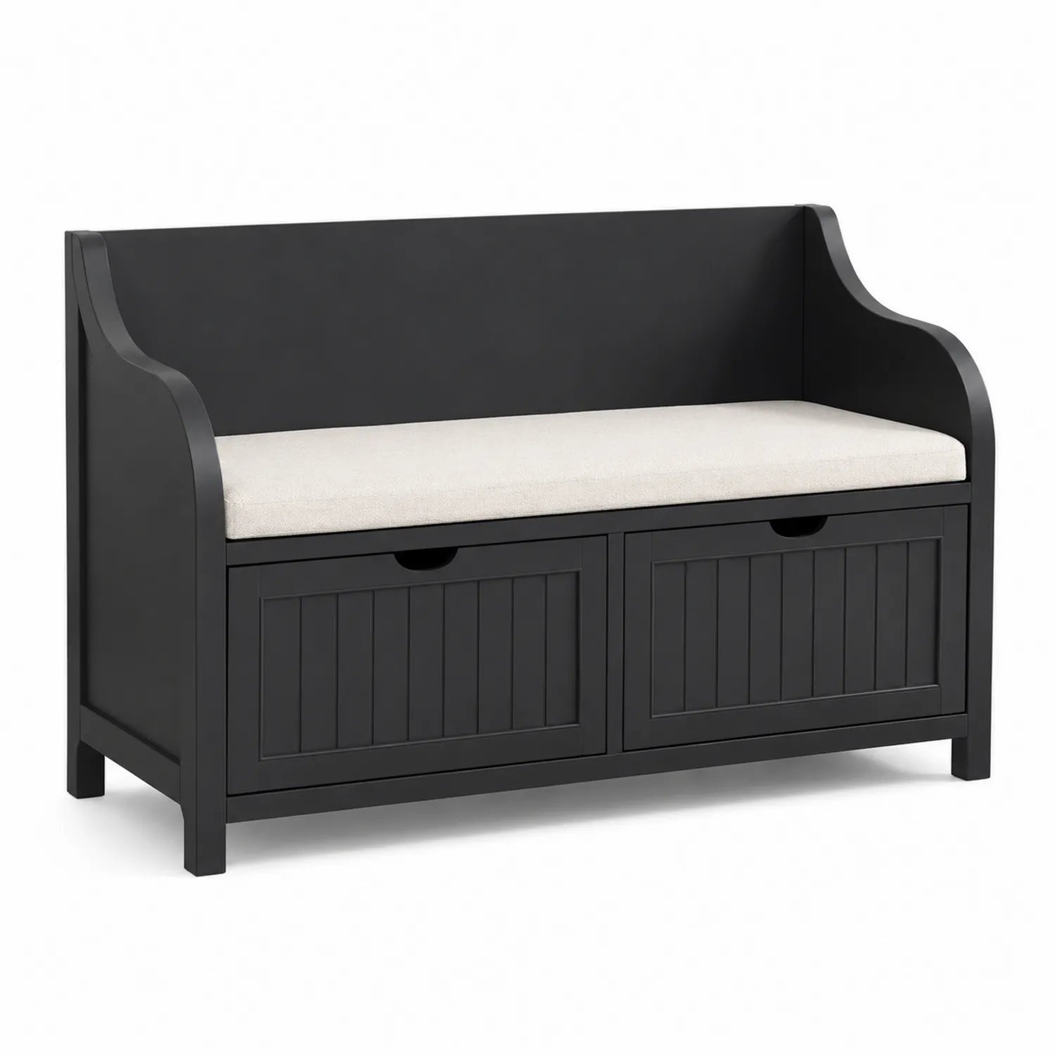 Banc de rangement en bois MDF noir avec coussin en polyester
