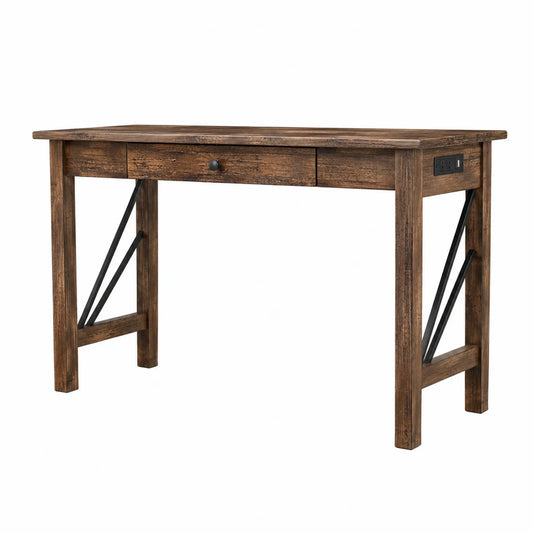 Bureau en Bois et Métal avec Tiroir et Port USB