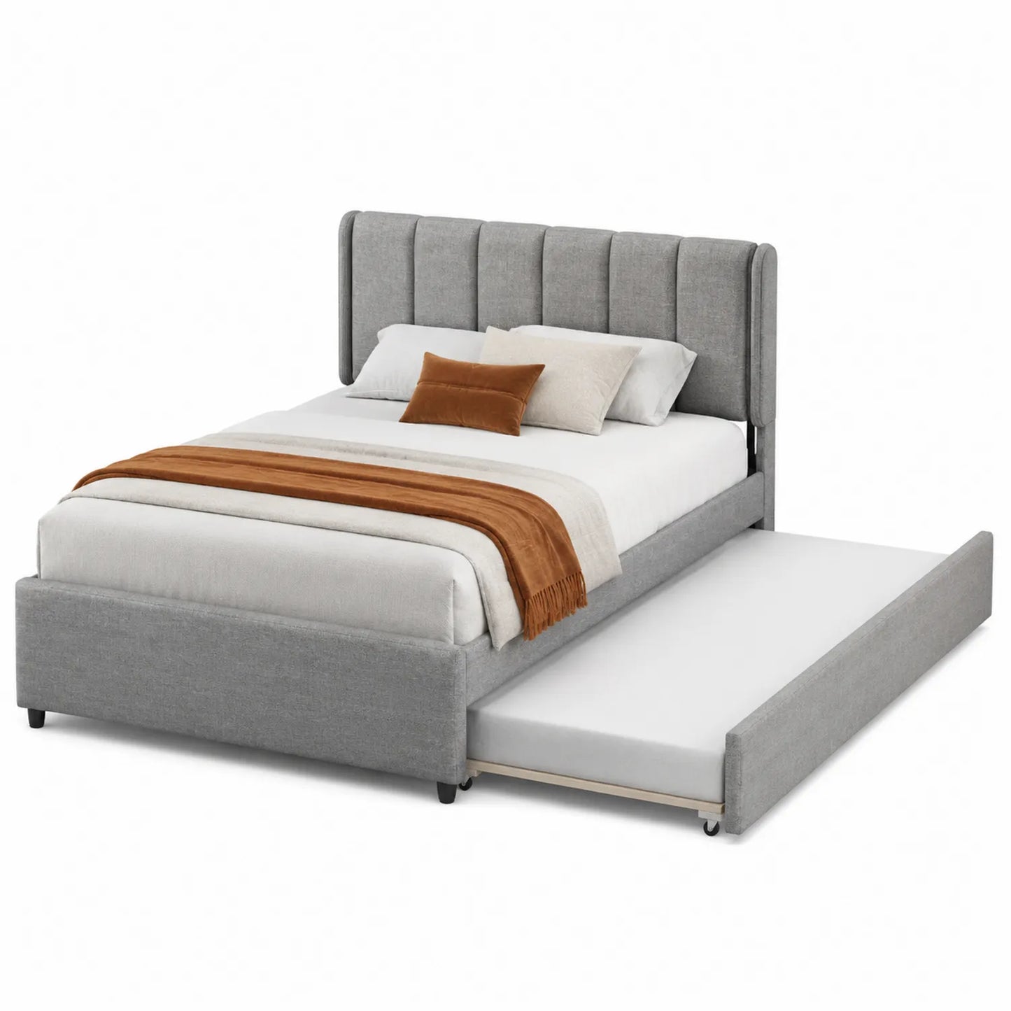 Lit gigogne en tissu gris 140x200 cm