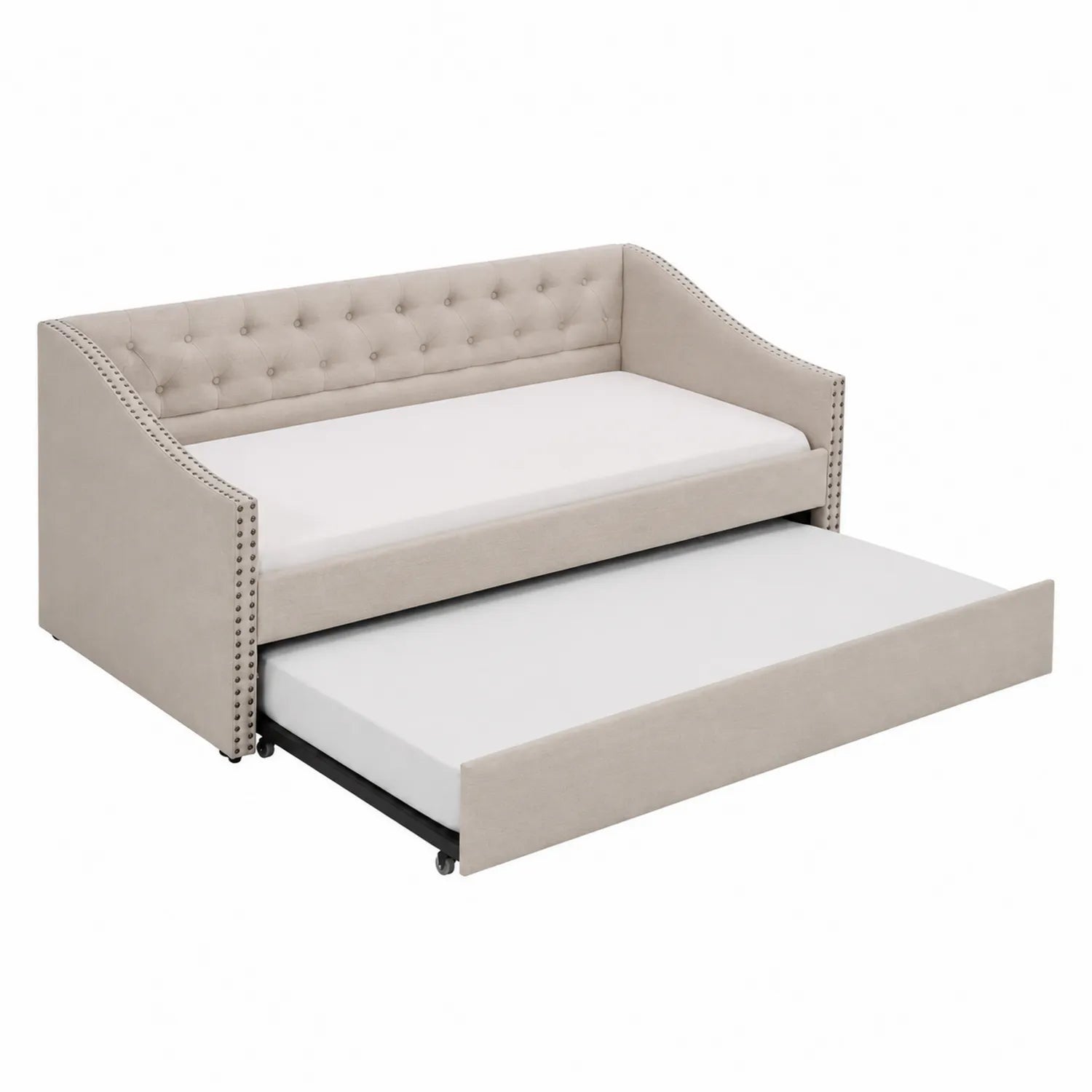 Lit gigogne en tissu avec matelas escamotable