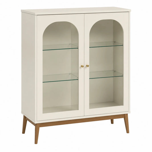 Vitrine en Bois avec Portes en Verre Trempé Blanc 100x40x150 cm