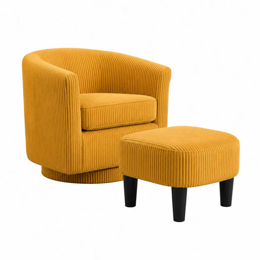 Fauteuil pivotant et repose-pieds en velours côtelé jaune