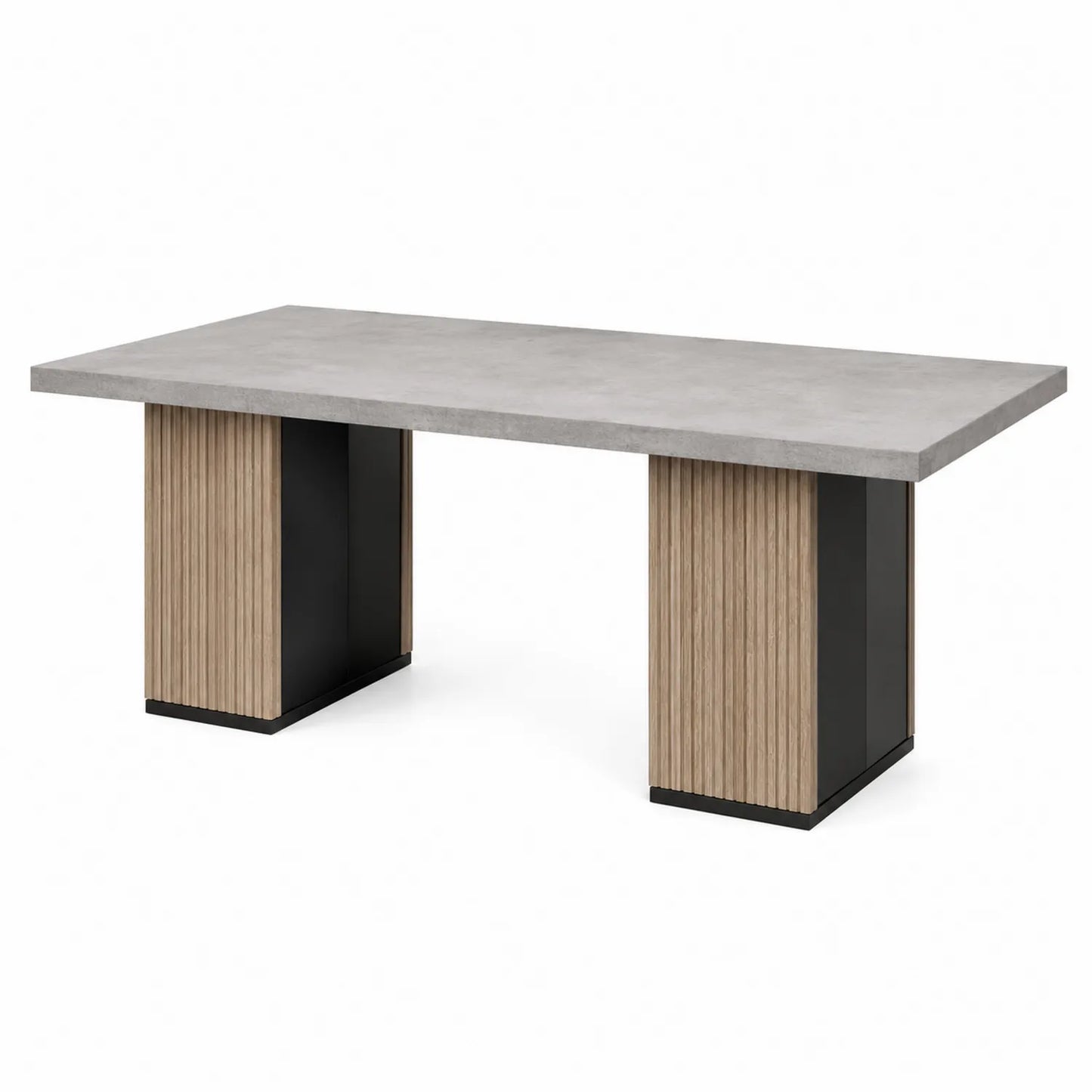 Table à manger rectangulaire en béton, métal et chêne clair 200x90x75 cm