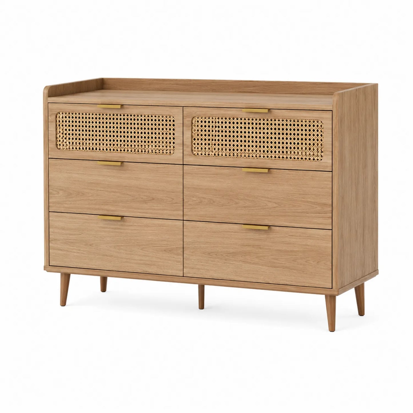 Commode en chêne avec cannage en rotin 4 tiroirs Marron clair