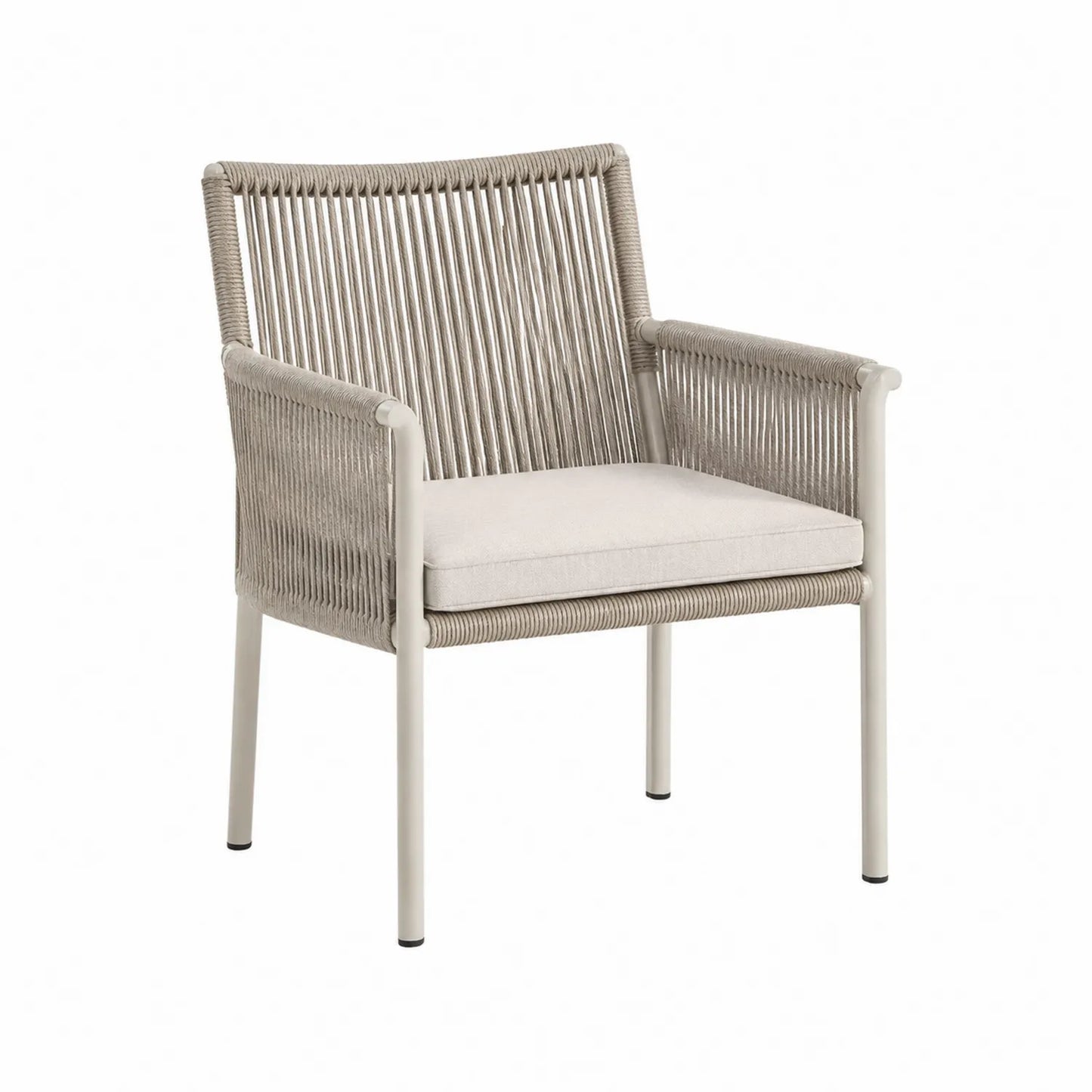 Chaise extérieure en aluminium et corde avec coussin en polyester beige