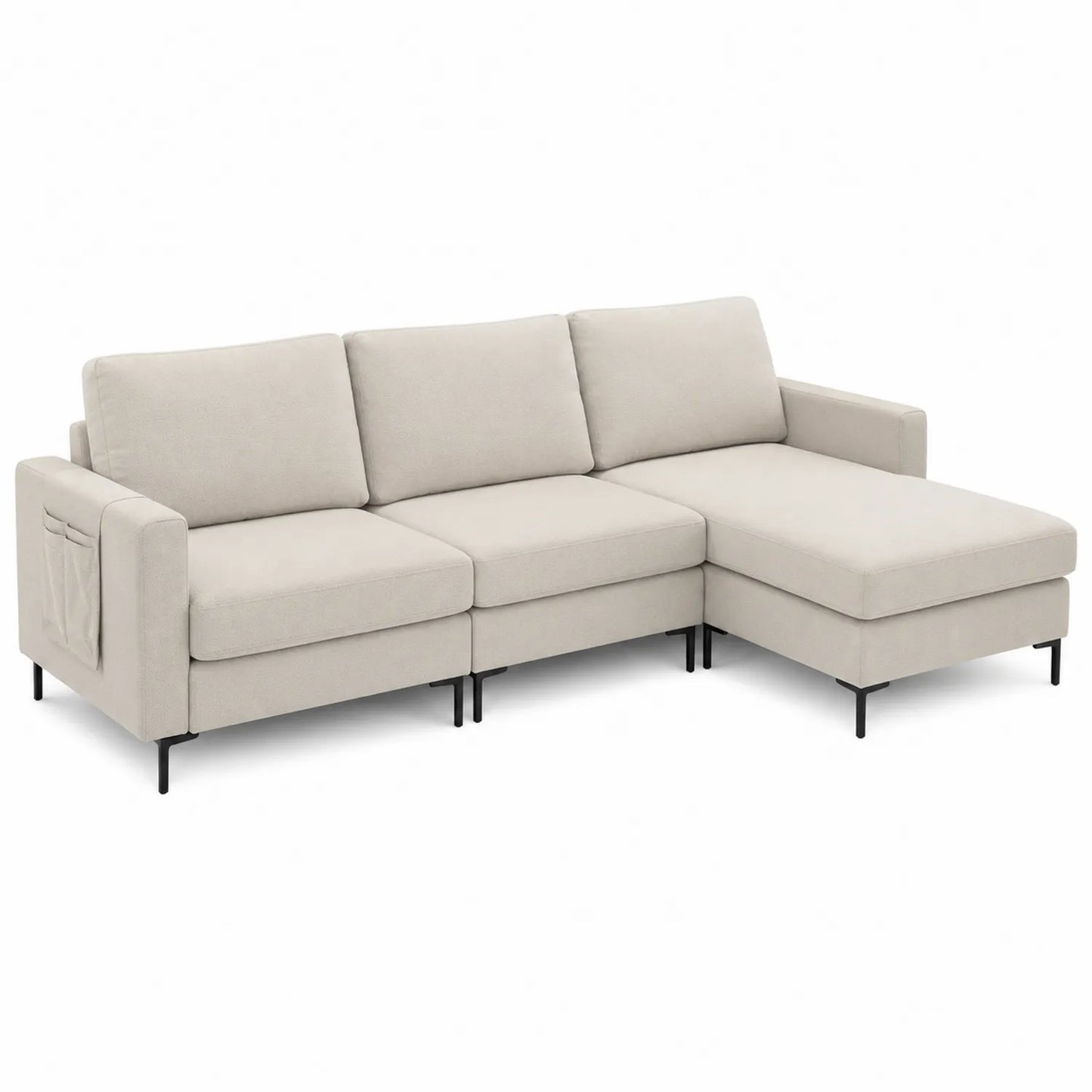 Canapé d'angle modulable en tissu beige 3 places
