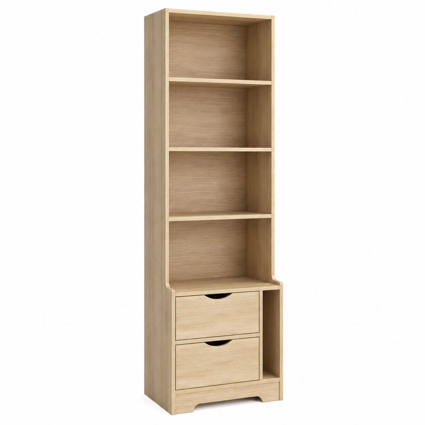 Bibliothèque en bois avec 4 étagères et 2 tiroirs Chêne Clair 180x40x30 cm