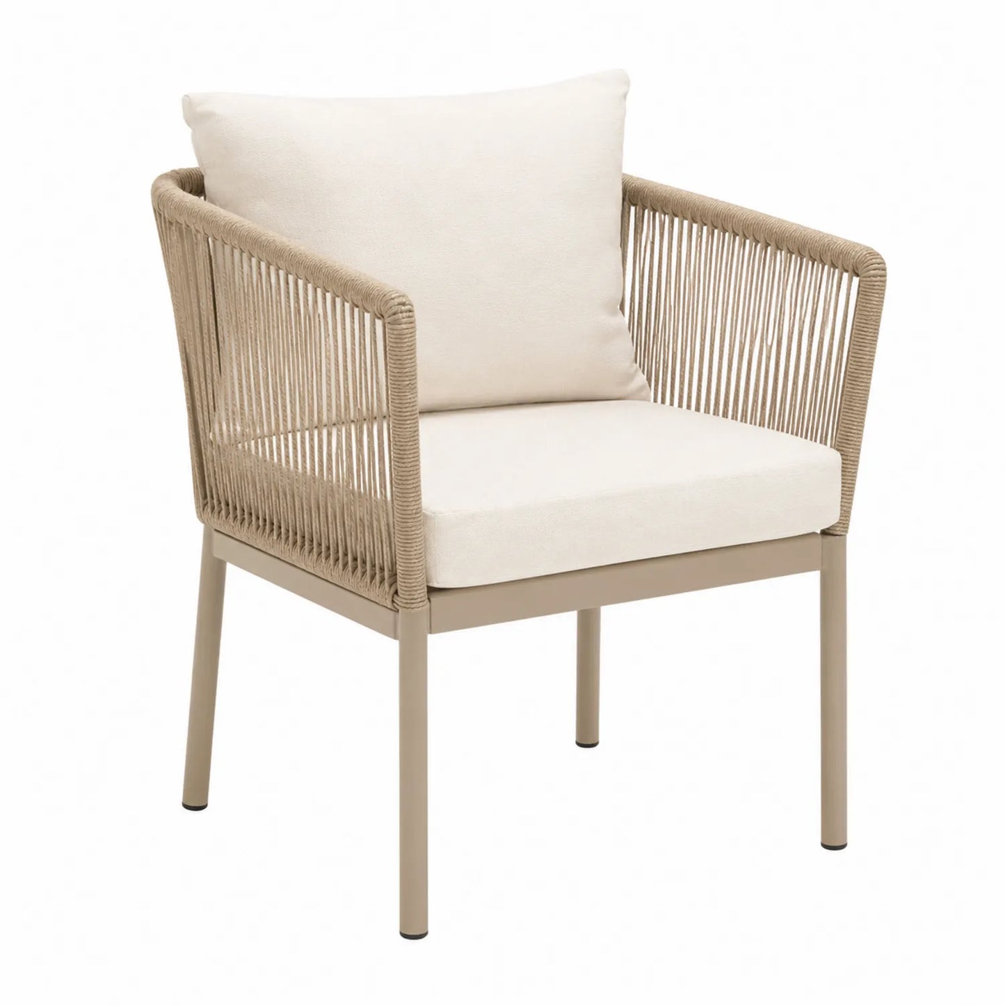 Chaise en Aluminium avec Corde Beige et Coussins Crème
