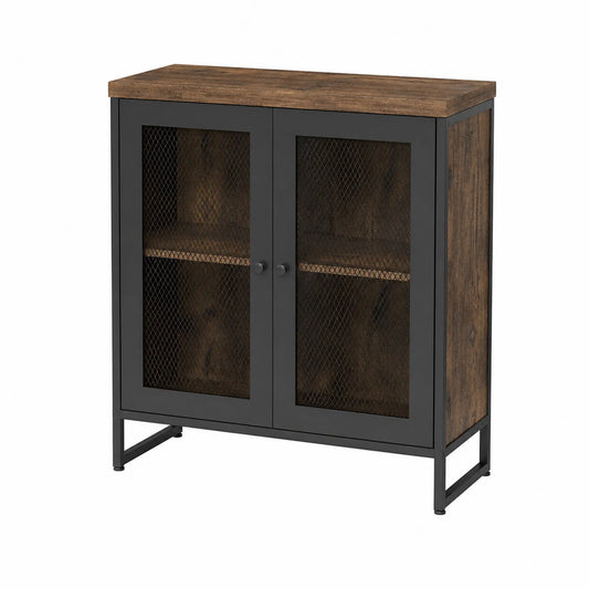 Buffet en bois et métal avec portes grillagées Noir/Brun 80x35x90 cm