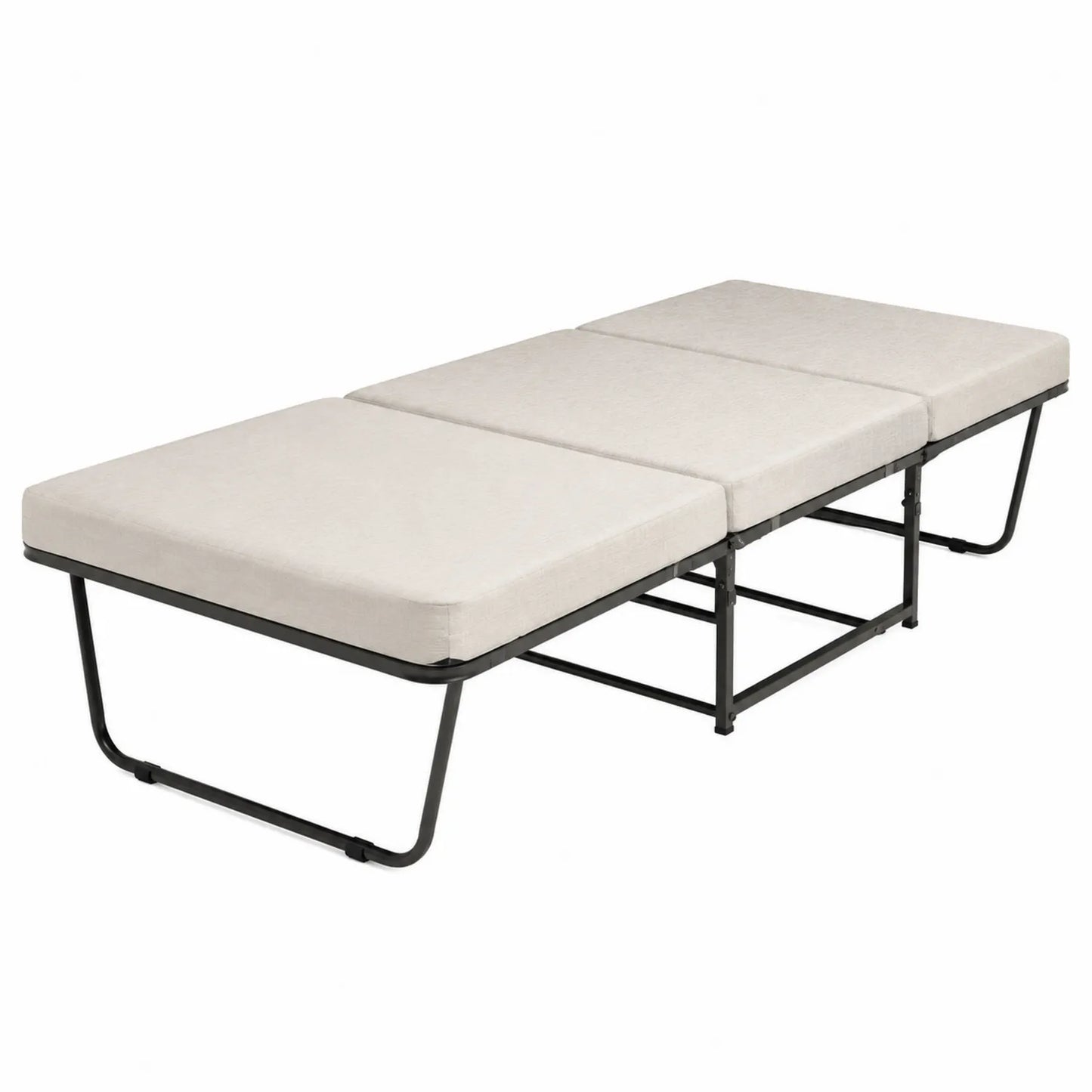 Lit pliant en métal et polyester beige 190x70x30 cm