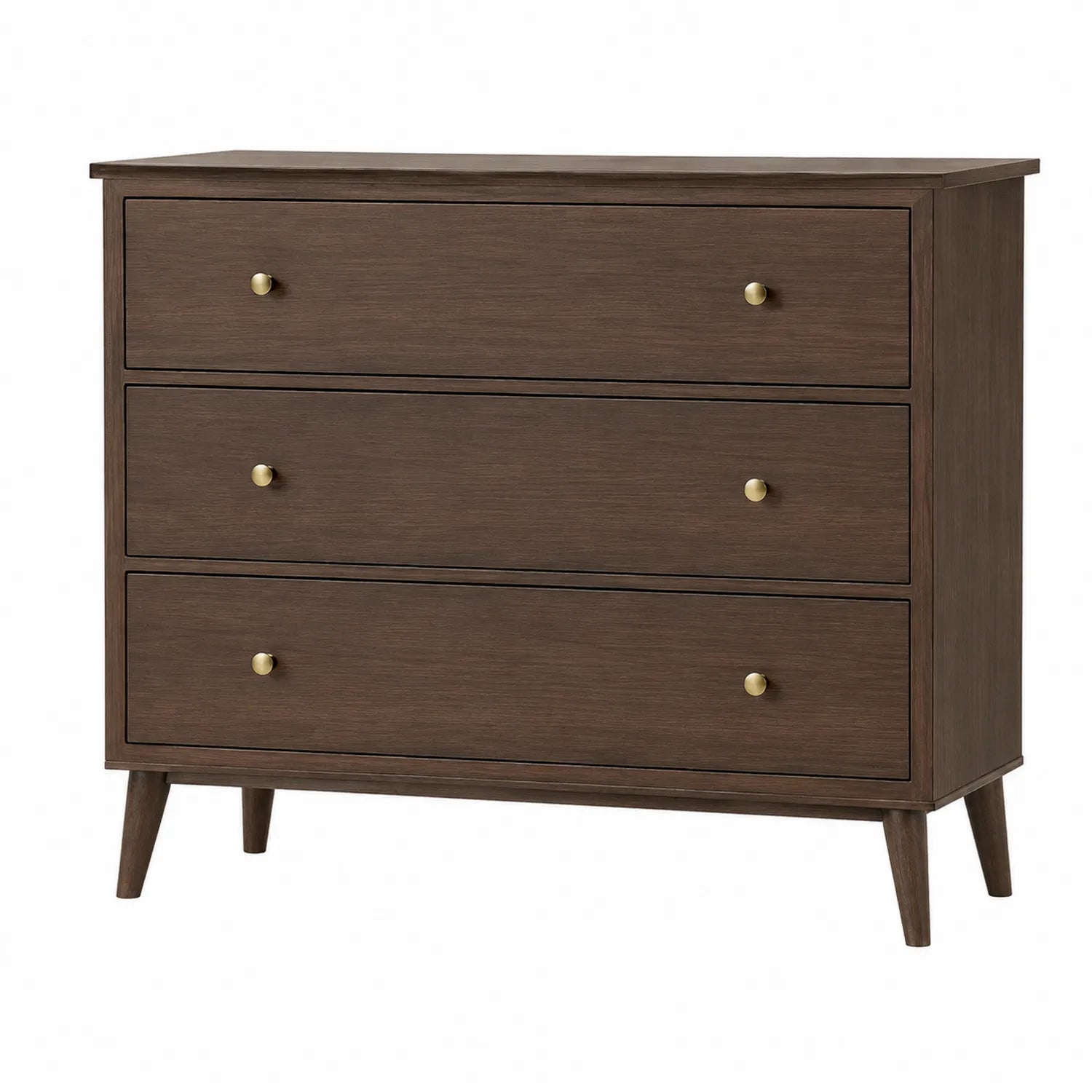 Commode en bois avec trois tiroirs en placage marron