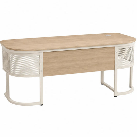 Bureau en bois et métal avec passe-câbles integré