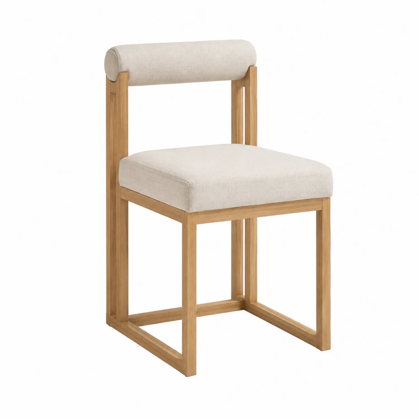 Chaise en bois avec coussin en tissu beige