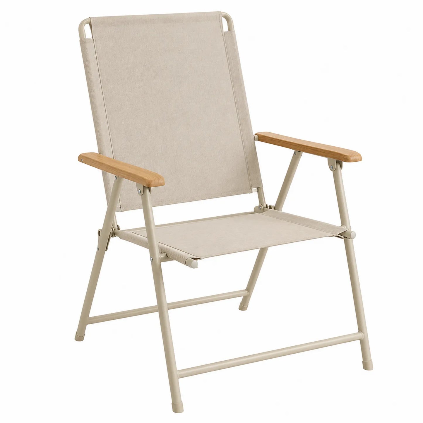 Chaise pliante en métal et bois avec tissu beige