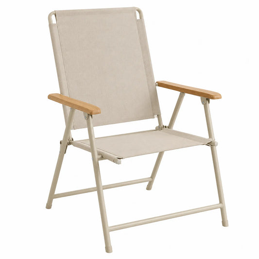 Chaise pliante en métal et bois avec tissu beige