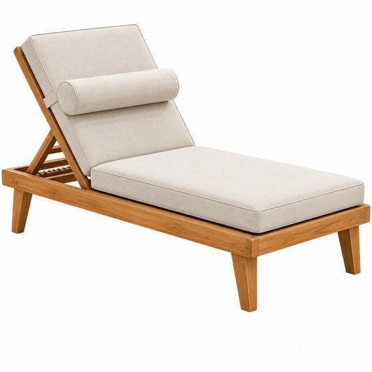 Transat en bois d'acacia avec coussins réglables crème