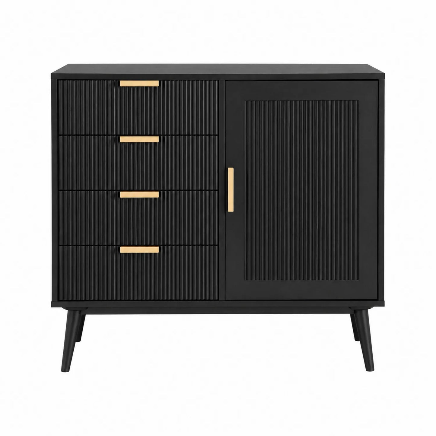Commode en bois MDF noir avec poignées en métal doré 80x40x90cm