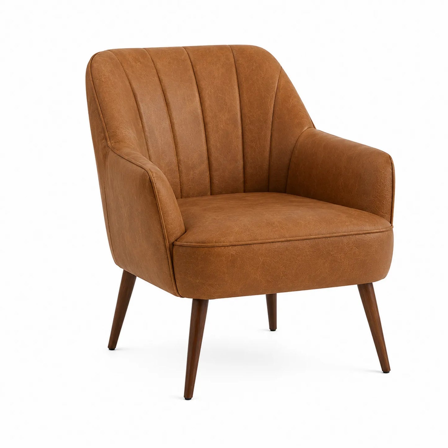 Fauteuil en cuir synthétique marron avec pieds en bois