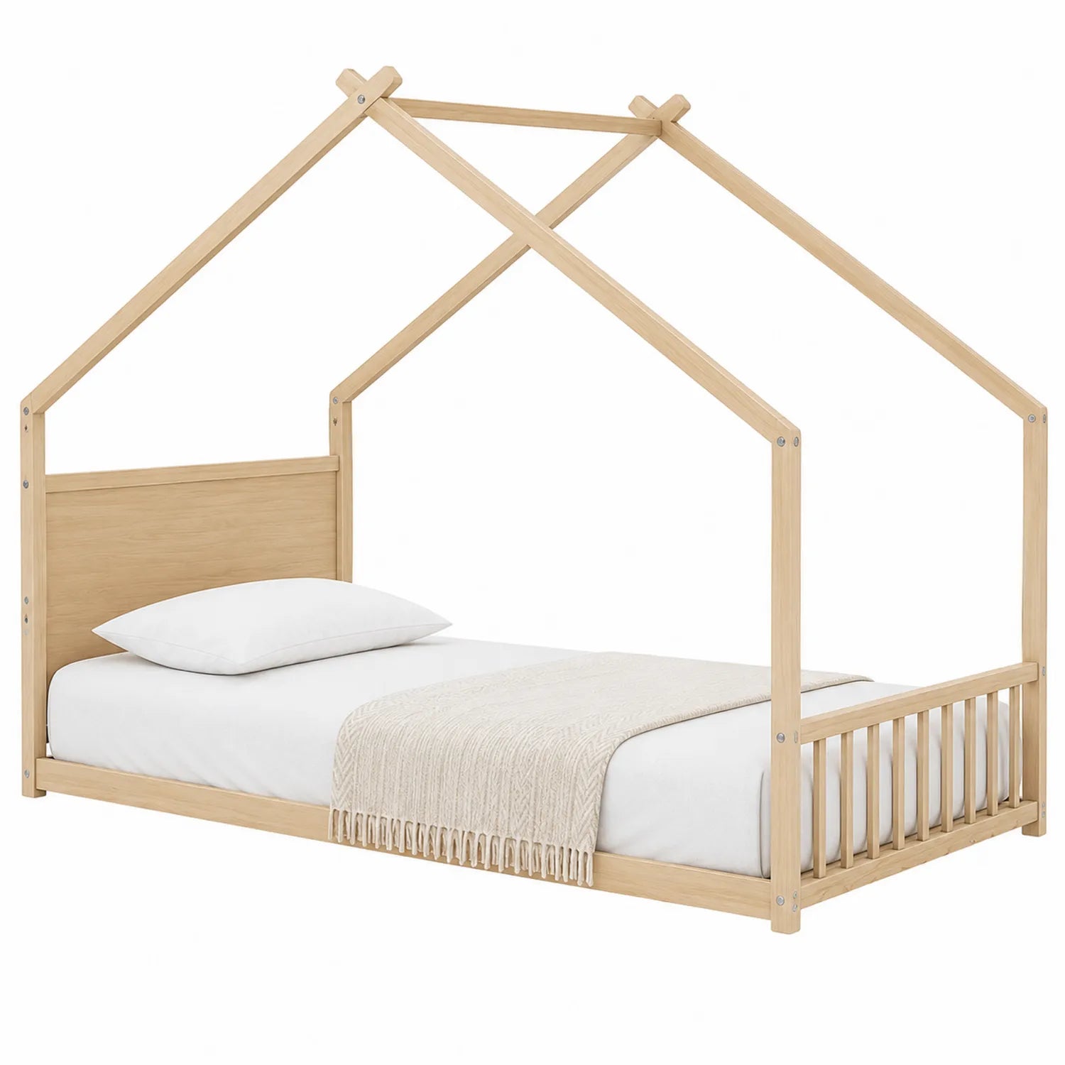 Lit enfant cabane en bois clair 90x200 cm