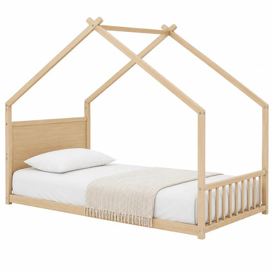 Lit enfant cabane en bois clair 90x200 cm