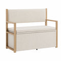 Banc de rangement en chêne et tissu beige
