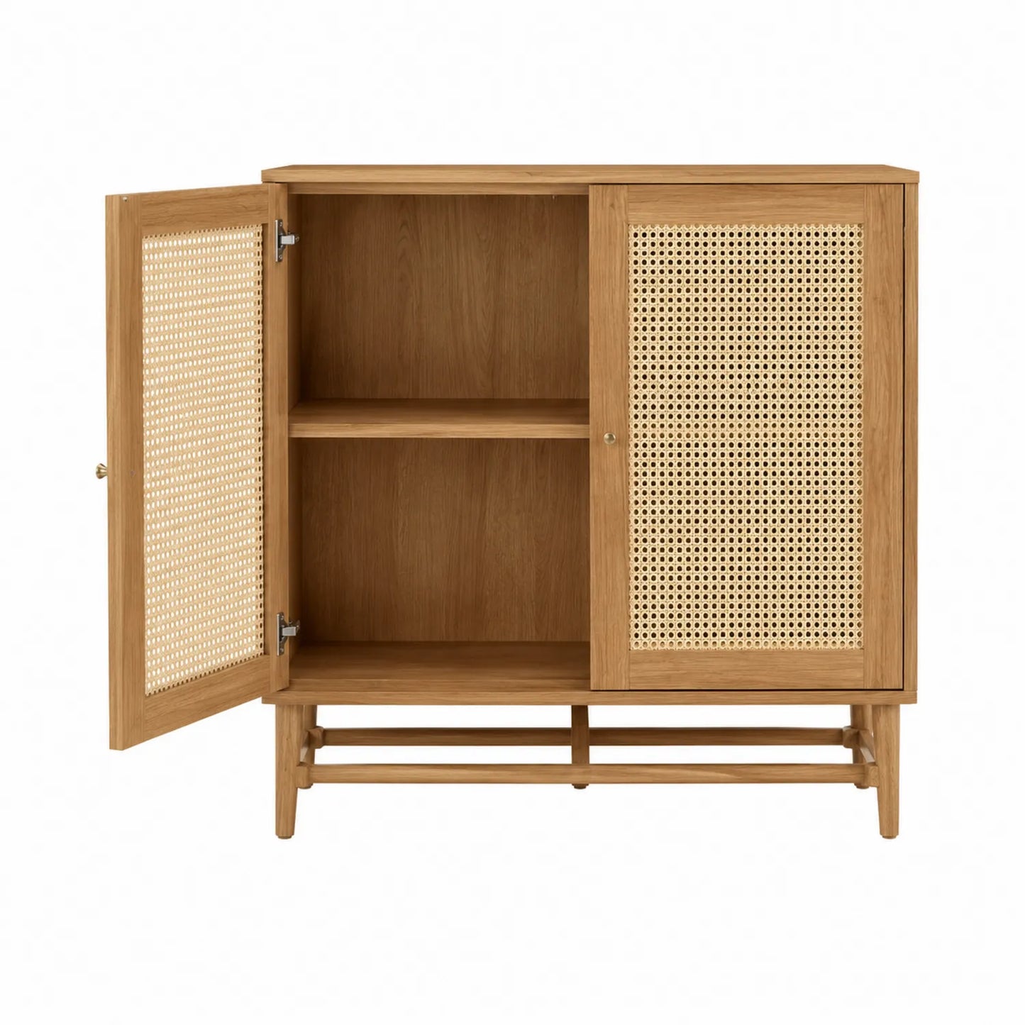 Buffet en bois avec portes en rotin 80 x 40 x 75 cm