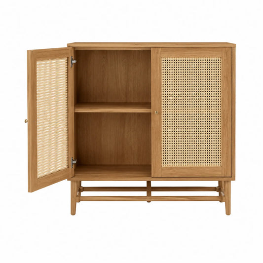 Buffet en bois avec portes en rotin 80 x 40 x 75 cm