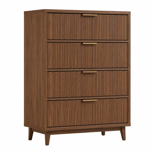 Commode 4 tiroirs en noyer brun 100x45x130 cm