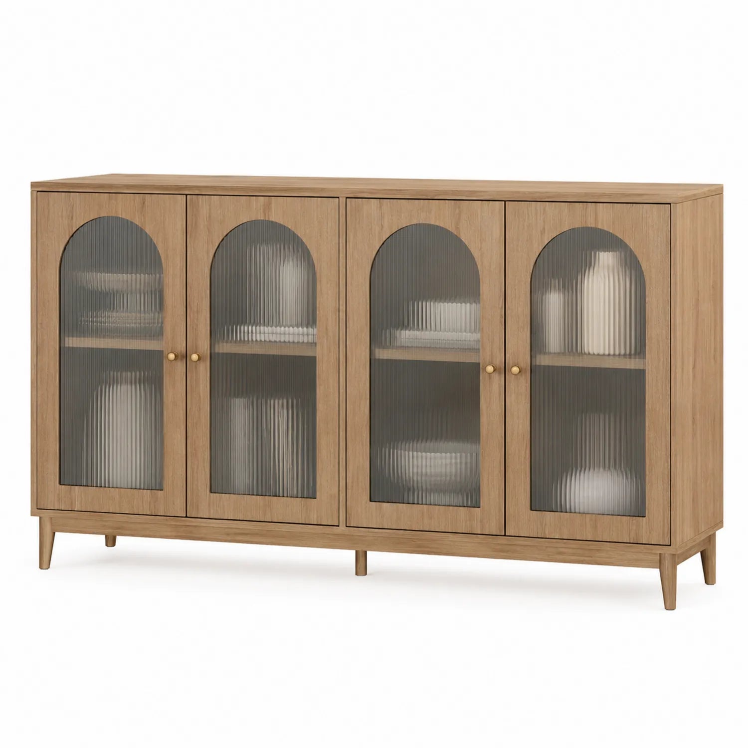 Buffet en bois avec portes en verre trempé ondulé