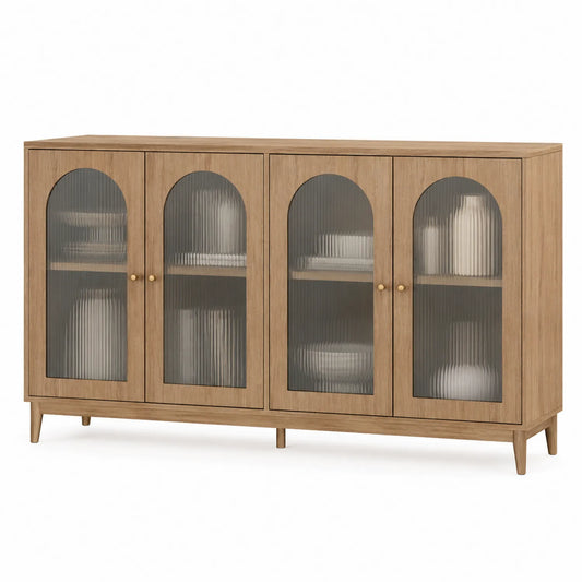 Buffet en bois avec portes en verre trempé ondulé