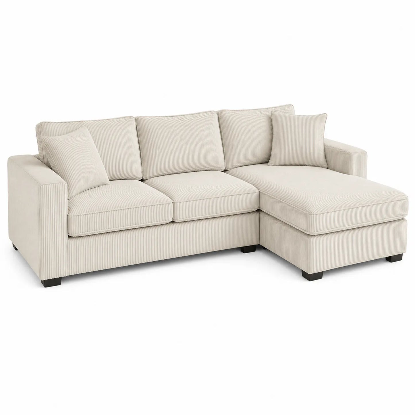 Canapé d'angle en tissu corduroy beige avec méridienne