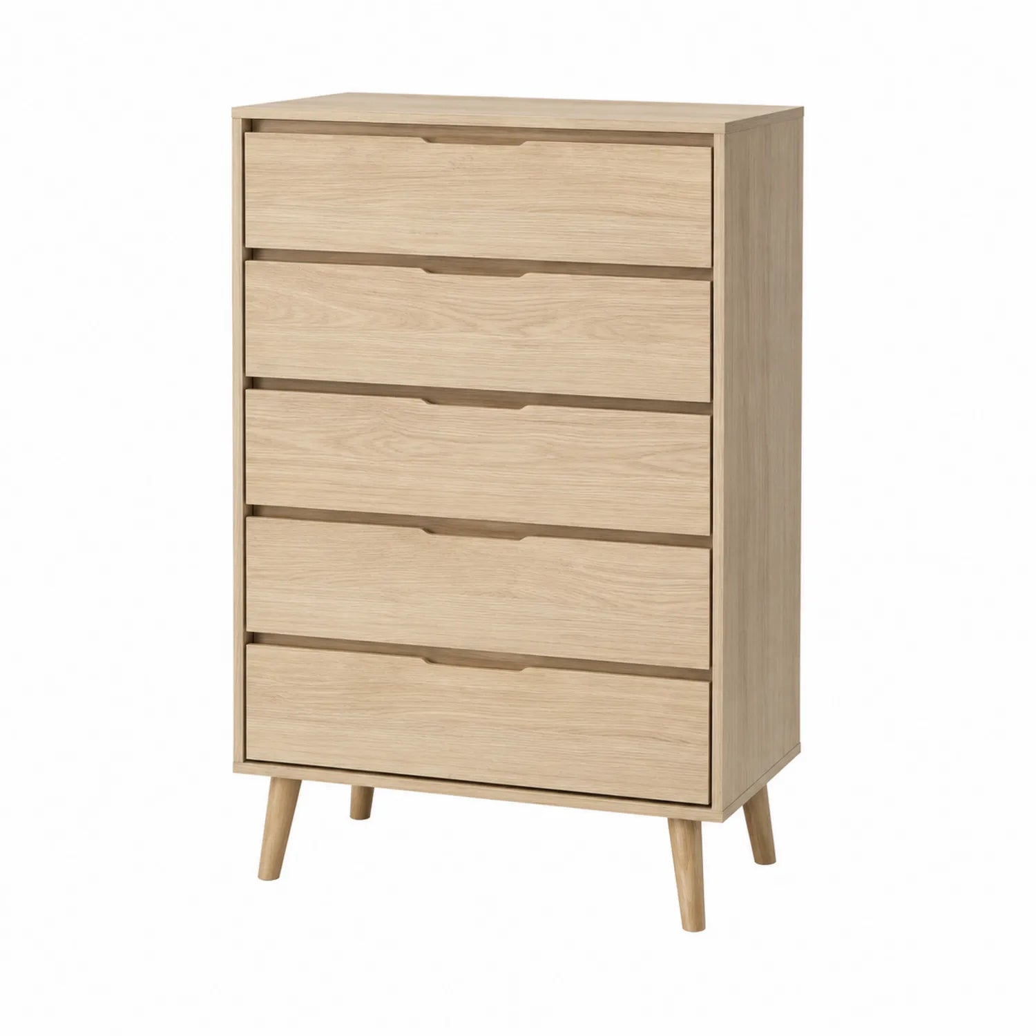 Commode 5 Tiroirs en Bois de Chêne Clair 105 cm