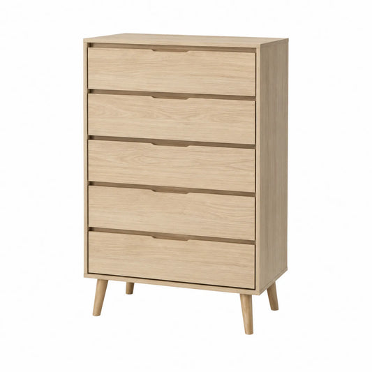 Commode 5 Tiroirs en Bois de Chêne Clair 105 cm