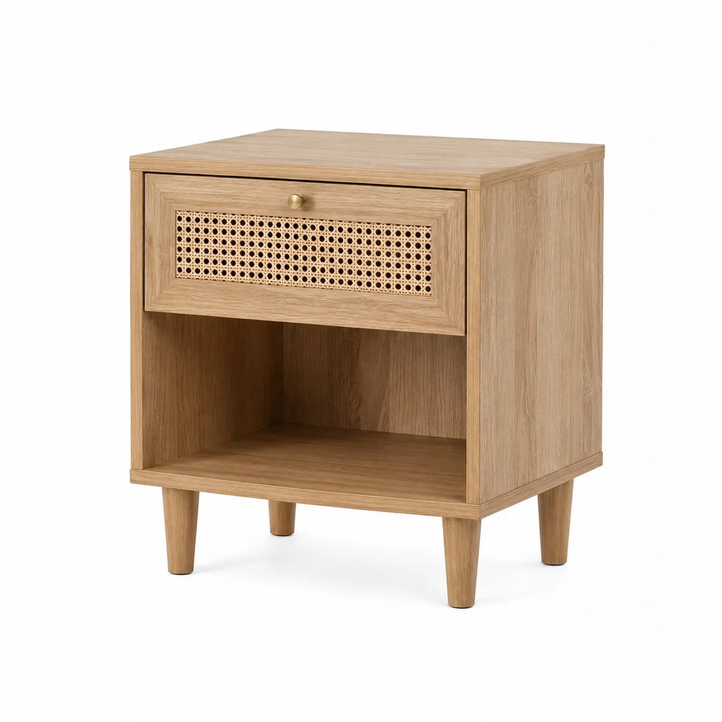 Table de chevet en bois avec tiroir en rotin