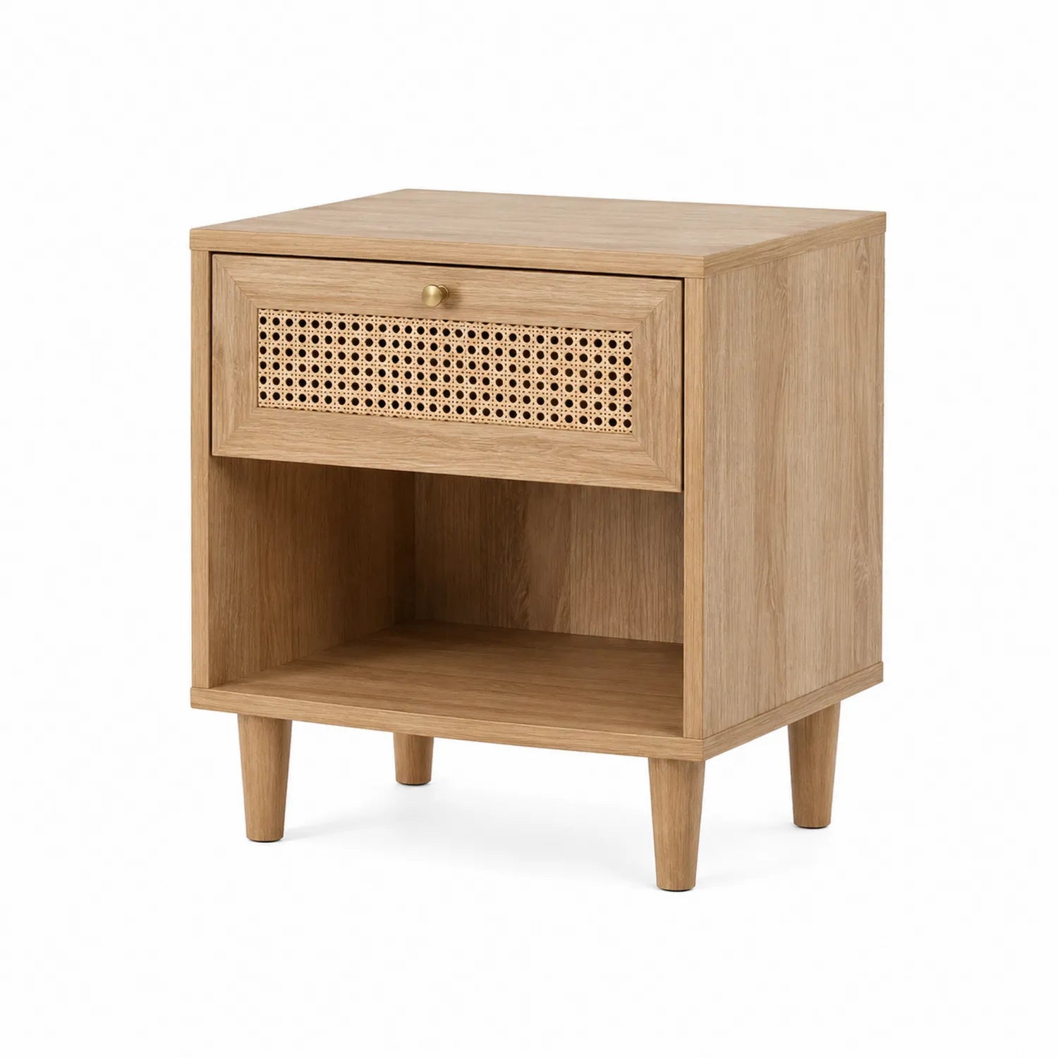Table de chevet en bois avec tiroir en rotin